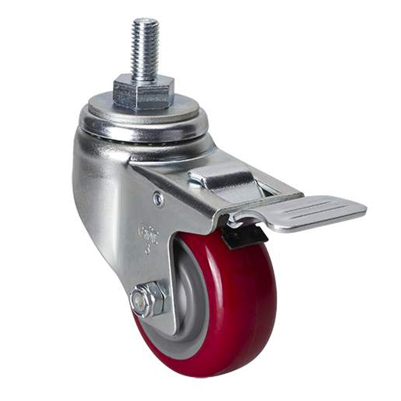 EDL Medium 3" 130kg Threaded Iron Dual Brake TPU Caster 50143L-503-85