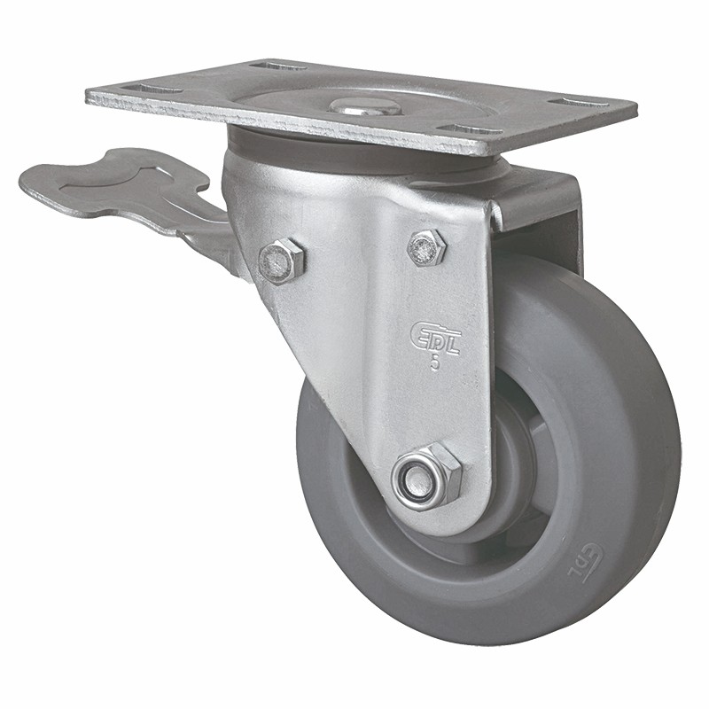 EDL Heavy 5" 300kg Plate Front Brake TPE Caster 77125Q-705-56/M12X80