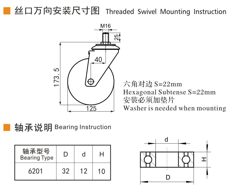 捷樂步 抗靜電中型5英寸300kg絲口萬向高強度聚氨酯(TPU)腳輪 J64535-A645-86A